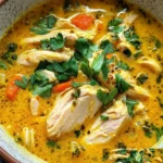 Schüssel mit gesunder, entzündungshemmender Kurkuma Hühnersuppe