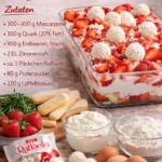 Erdbeer Raffaello Tiramisu mit frischen Erdbeeren und Raffaello-Kokosnuss.