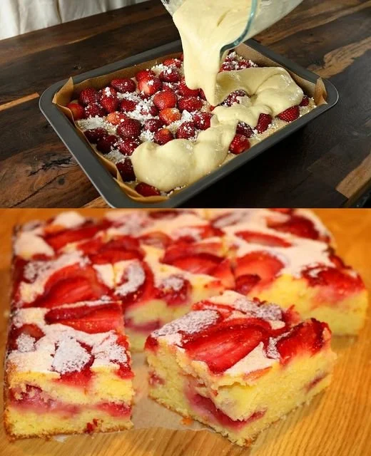Saftiger Erdbeerkuchen mit frischen Erdbeeren und cremiger Füllung