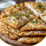 Fluffige Haferflocken-Joghurt-Fladen auf einem Teller dekoriert