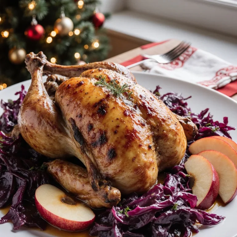 Zart gegrillter Gänsebraten mit Beilagen auf einem festlichen Tisch