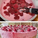 Leckere Himbeertorte mit frischen Himbeeren und Sahne