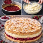 Himmelstorte mit Sauerkirschen auf einem Teller serviert