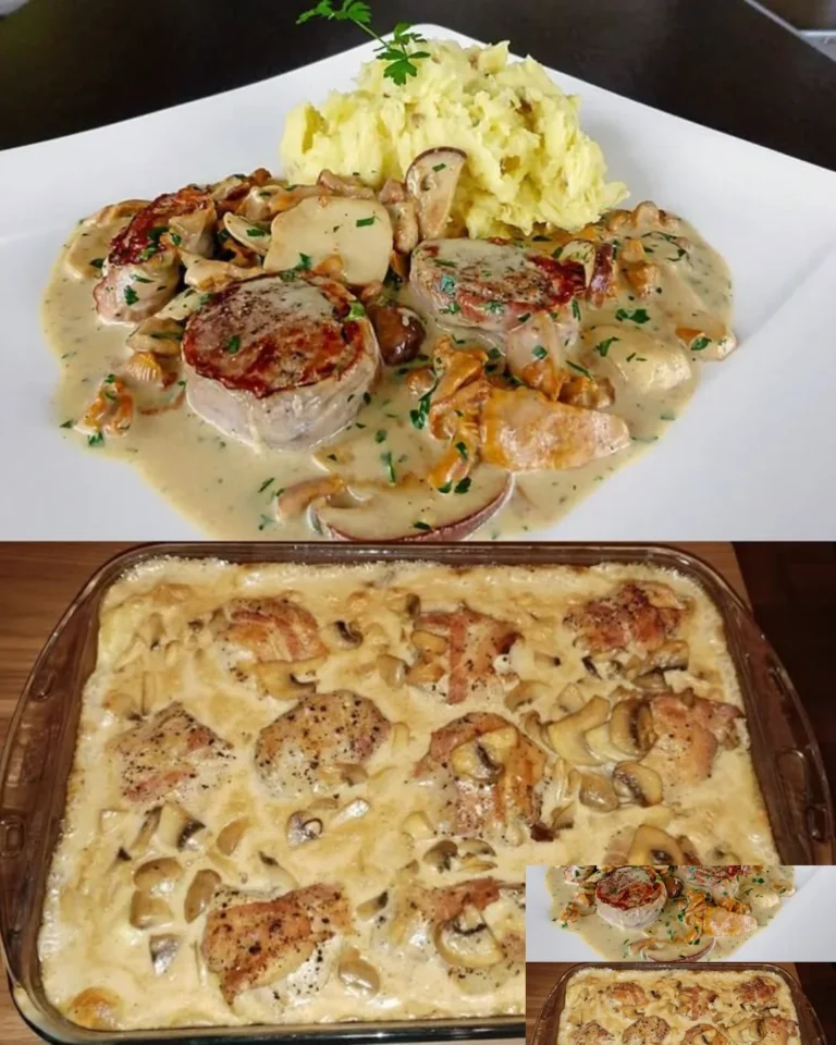 Himmlische Medaillons in cremiger Pilzrahmsauce serviert auf einem Teller