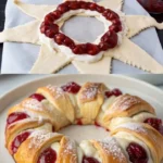 Kirsch-Frischkäse Kranz mit frischen Kirschen und cremigem Frischkäse