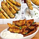 Knoblauch Kartoffelecken frisch aus dem Ofen mit Kräutern garniert