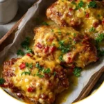 Überbackene Partyschnitzel frisch aus dem Ofen auf einem Teller