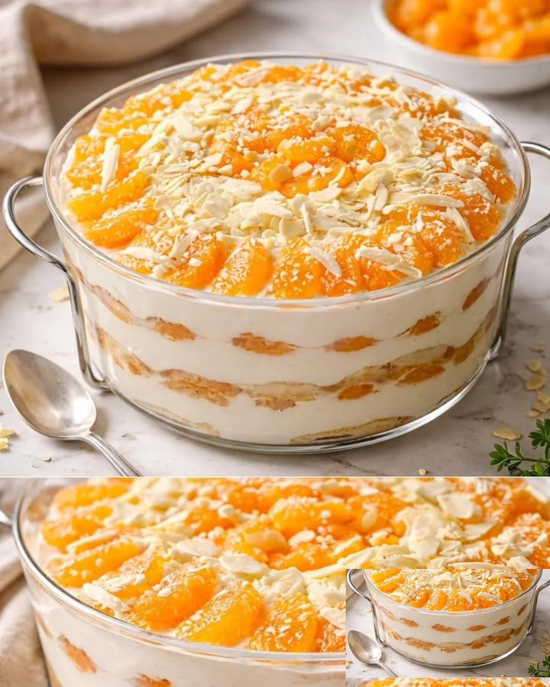 Mandarinen-Tiramisu-Dessert mit frischen Mandarinen und Schichten von Mascarpone