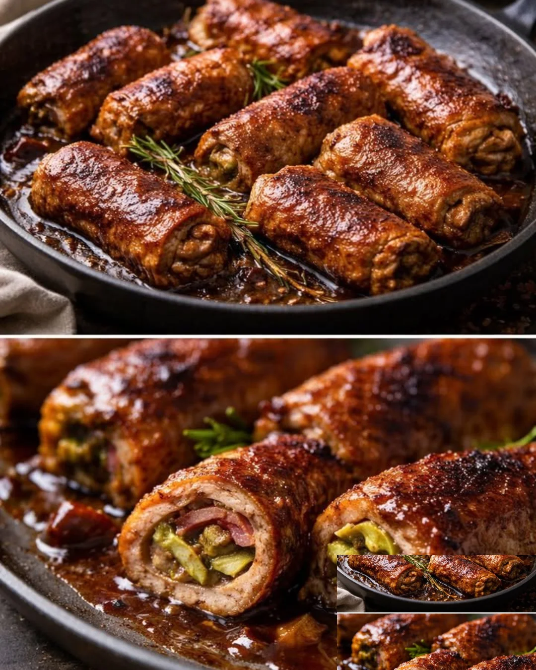 Mini-Rouladen mit Pesto-Schinken-Füllung und Oliven-Rotwein-Sauce