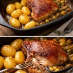Putenoberkeule knusprig aus dem Backofen, perfekt zubereitet für ein Festmahl.