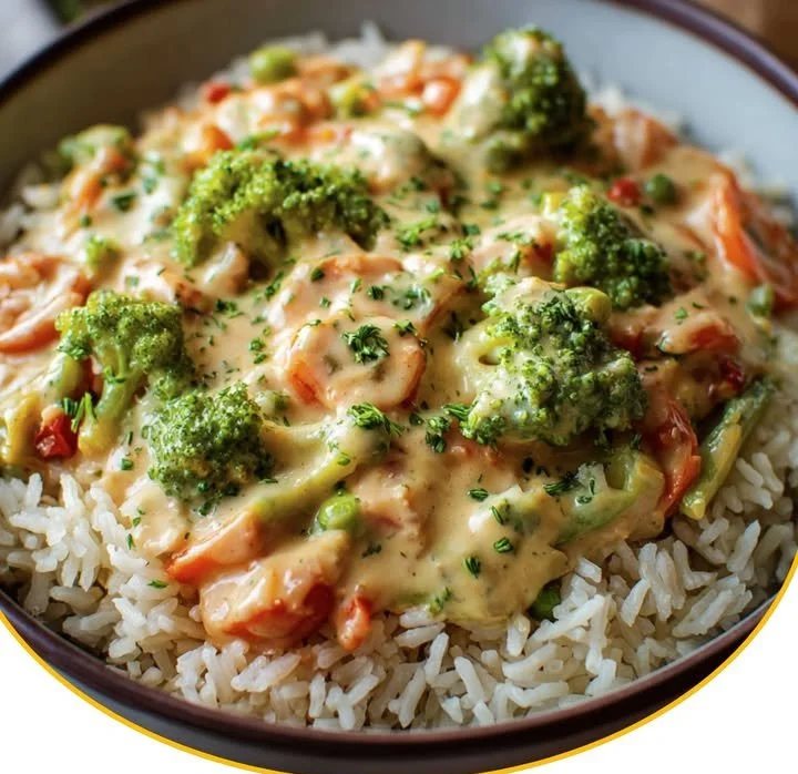 Reis mit Gemüse-Frischkäse-Sauce