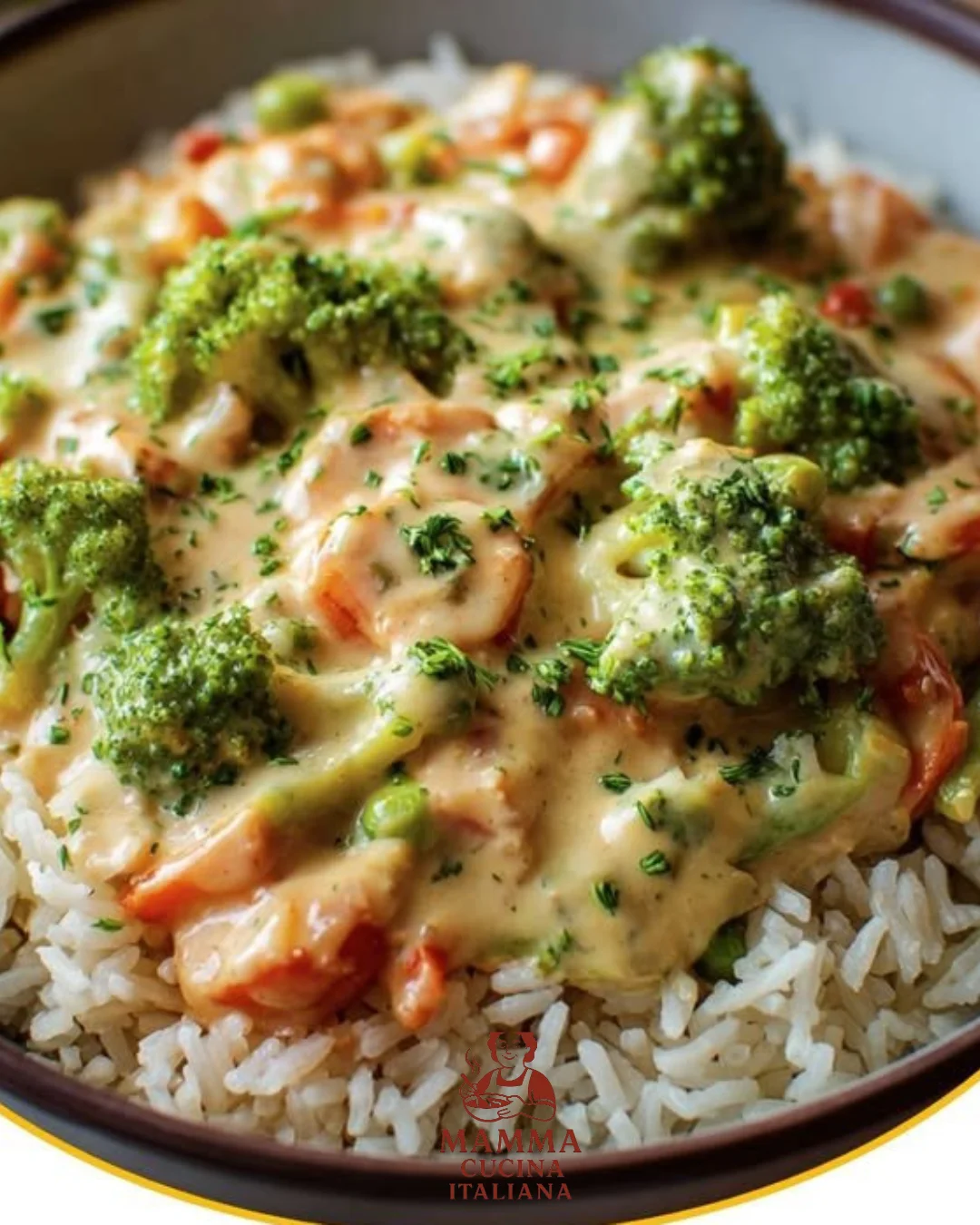 Reis mit Gemüse-Frischkäse-Sauce