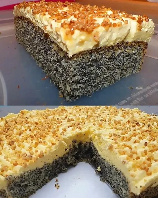 Schneller Mohnkuchen ohne Boden mit Paradiescreme