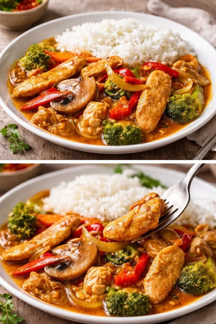 Schnelles Thai-Curry mit Huhn, Paprika und feiner Erdnussnote