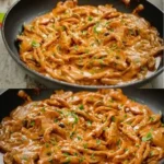 Schnitzelstreifen in leckerer Senfsahnesauce serviert