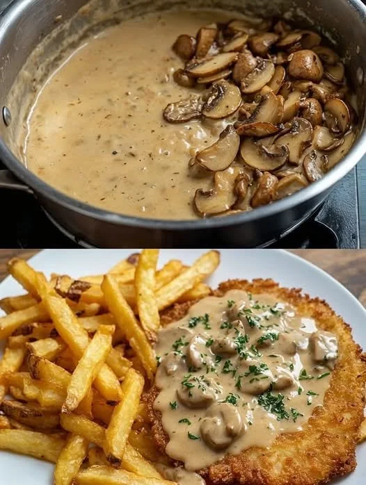 Schwarzwälder Jägersauce mit frischen Champignons in einer Schüssel