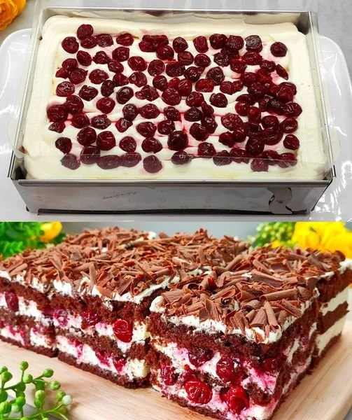 Schwarzwälder Kirschtorte mit Schokolade und Kirschen, klassisches deutsches Dessert