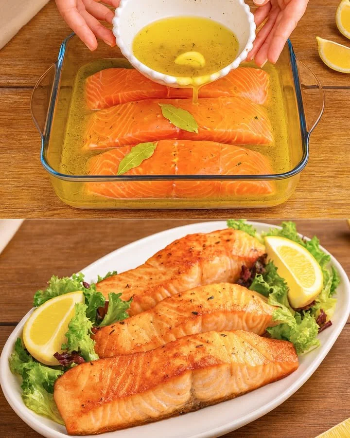 Saftig zubereiteter Lachs auf einem Teller mit frischen Kräutern