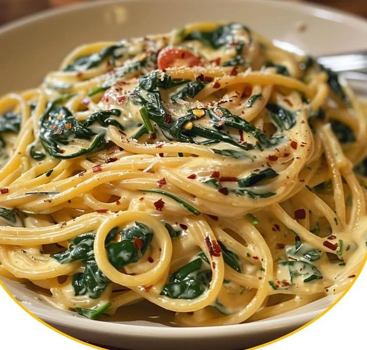 Spaghetti mit Spinat-Frischkäse-Sauce