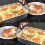 Leckeres Toast mit Mozzarella aus dem Ofen, garniert mit frischen Kräutern.