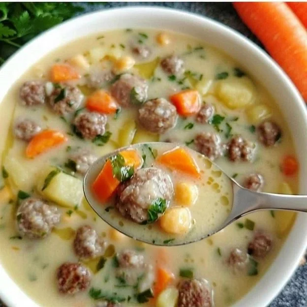 Türkische Hackfleischbällchen mit Gemüse und Joghurt-Dill-Sauce (Terbiyeli Eksili Sulu Köfte)