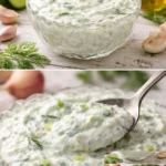 Schneller Tzatziki Dip aus Joghurt, Gurke und Knoblauch, ideal für Snacks.