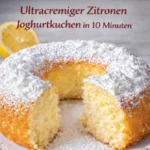 Ultracremiger Zitronenkuchen mit Joghurt auf einem Teller serviert.