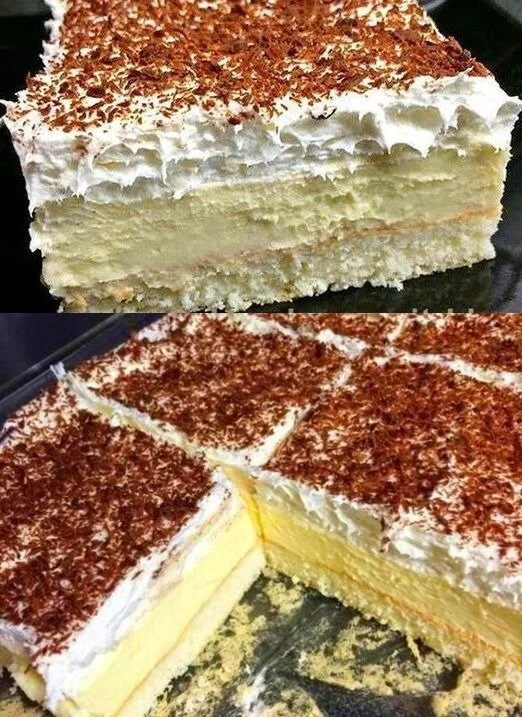 Ein saftiger Vanillecreme Kuchen auf einem eleganten Teller