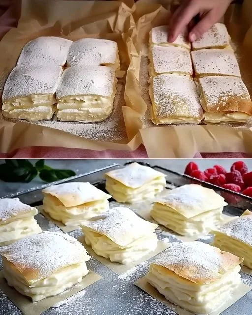 Vanillecremepudding im knusprigen Blätterteig serviert