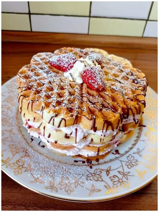 Leckere Waffeltorte mit Waffeln und cremiger Füllung