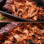 Zartes Pulled Pork auf einem Teller mit Beilagen
