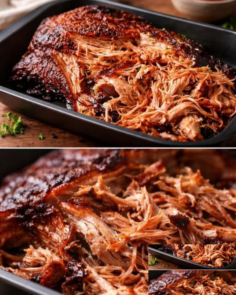 Zartes Pulled Pork auf einem Teller mit Beilagen