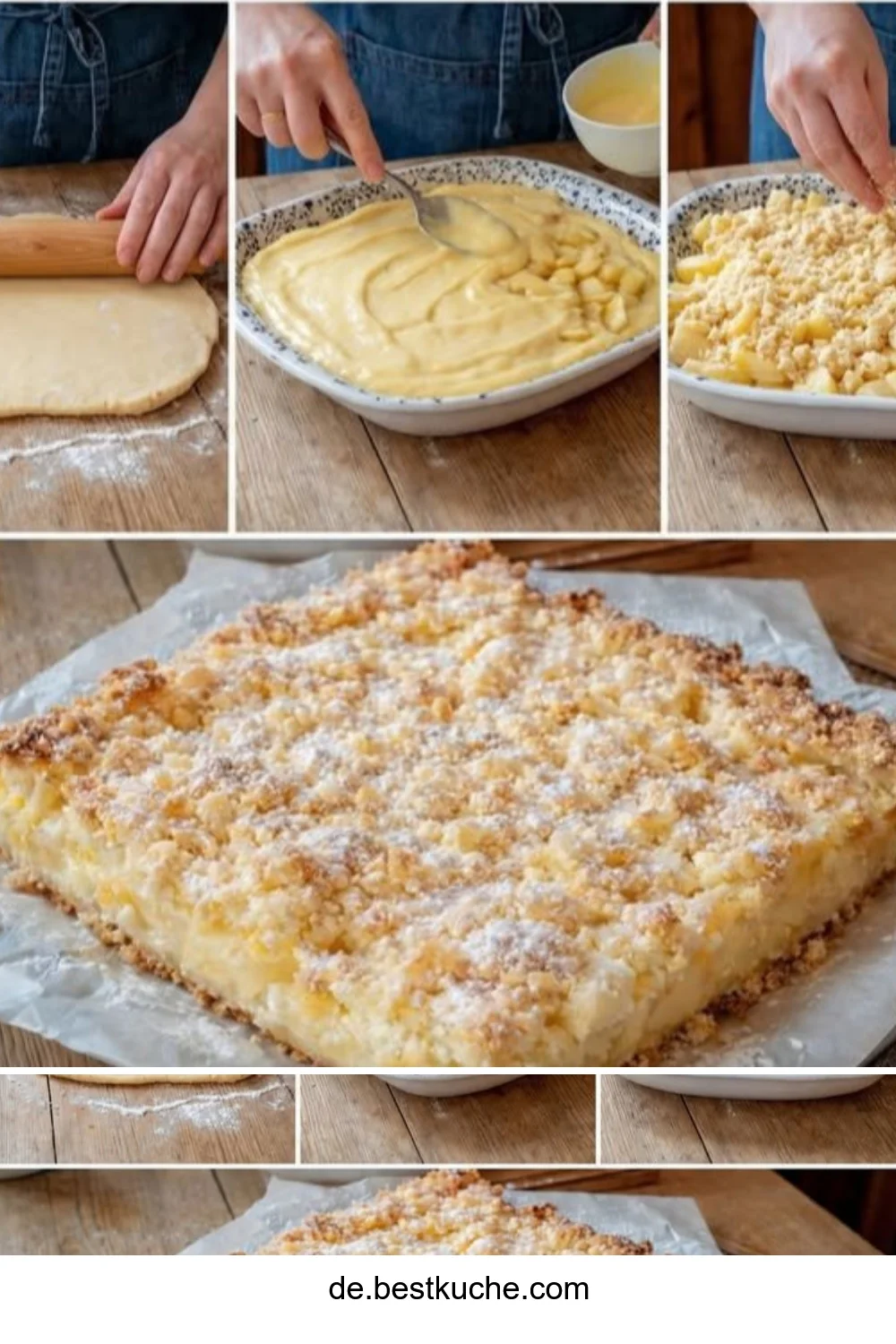 15-Minuten Vanillepudding-Streuselkuchen auf Blech, frisch gebacken