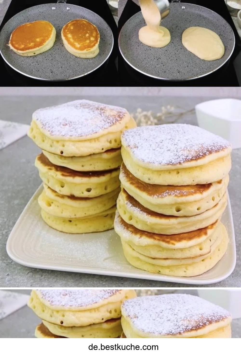 Fluffige amerikanische Pfannkuchen auf einem Teller serviert.