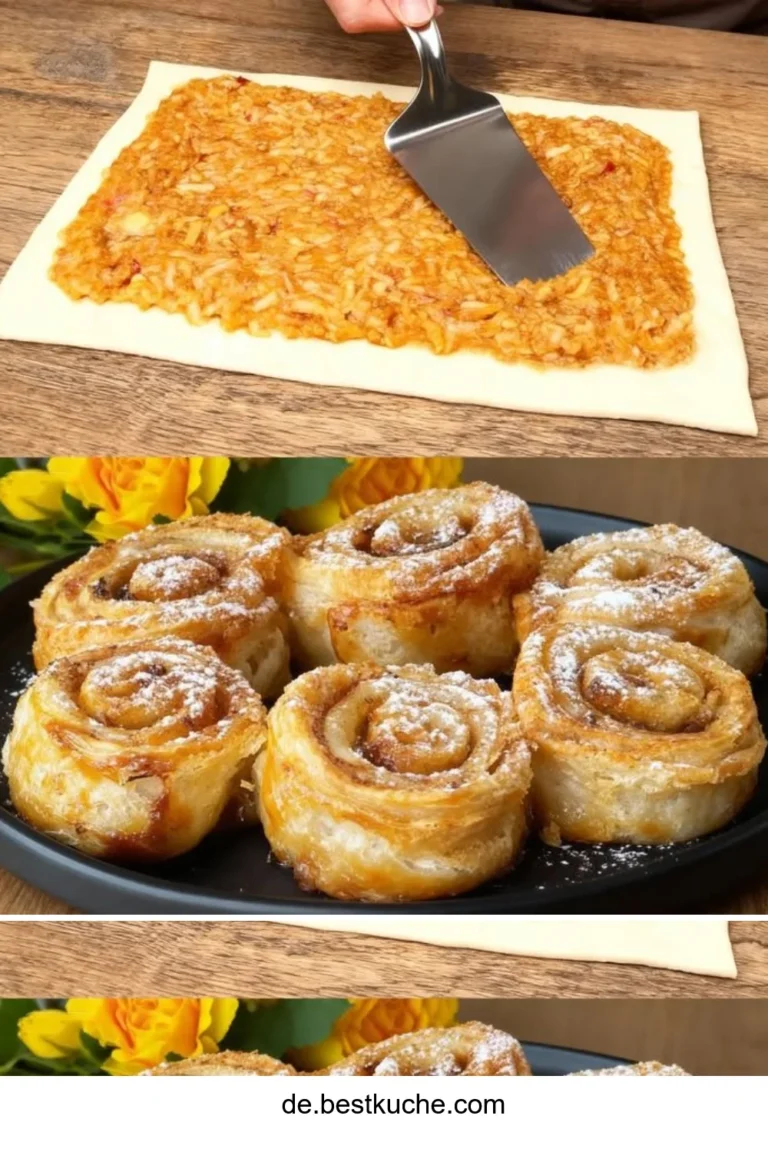 Leckere Apfeltaschen aus Blätterteig auf einem Holzbrett