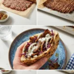 Leckerer Backpapier-Döner aus Hackfleisch auf einem Teller serviert.