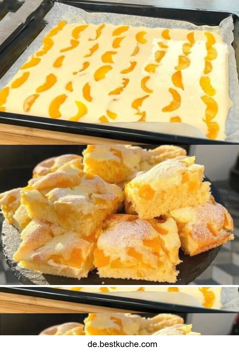 Blechkuchen mit fruchtiger Füllung auf einem Tisch
