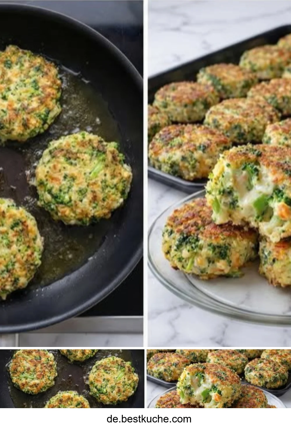 Köstliche Brokkoli Käsetaler auf einem Teller garniert