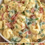 Cremige toskanische Tortellini mit frischen Zutaten auf einem Teller