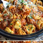 Crockpot Käse-Tortellini-Wurst Rezept mit cremiger Sauce und leckerer Wurst.