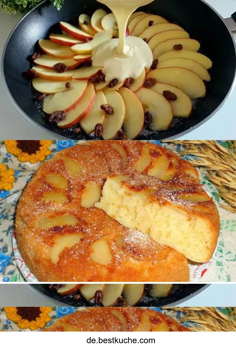 Fauler Apfelkuchen aus einfachen Zutaten in einer Backform