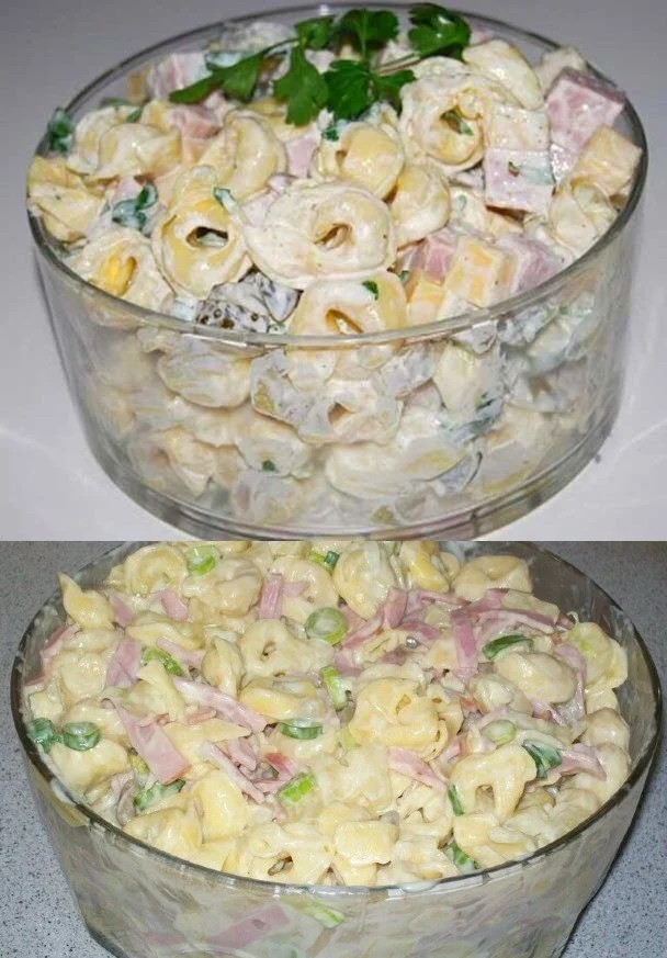 Leckerer Tortellinisalat mit frischen Zutaten und Dressing
