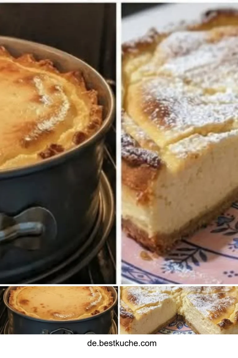 Deutscher Käsekuchen mit cremiger Füllung auf einem knusprigen Boden