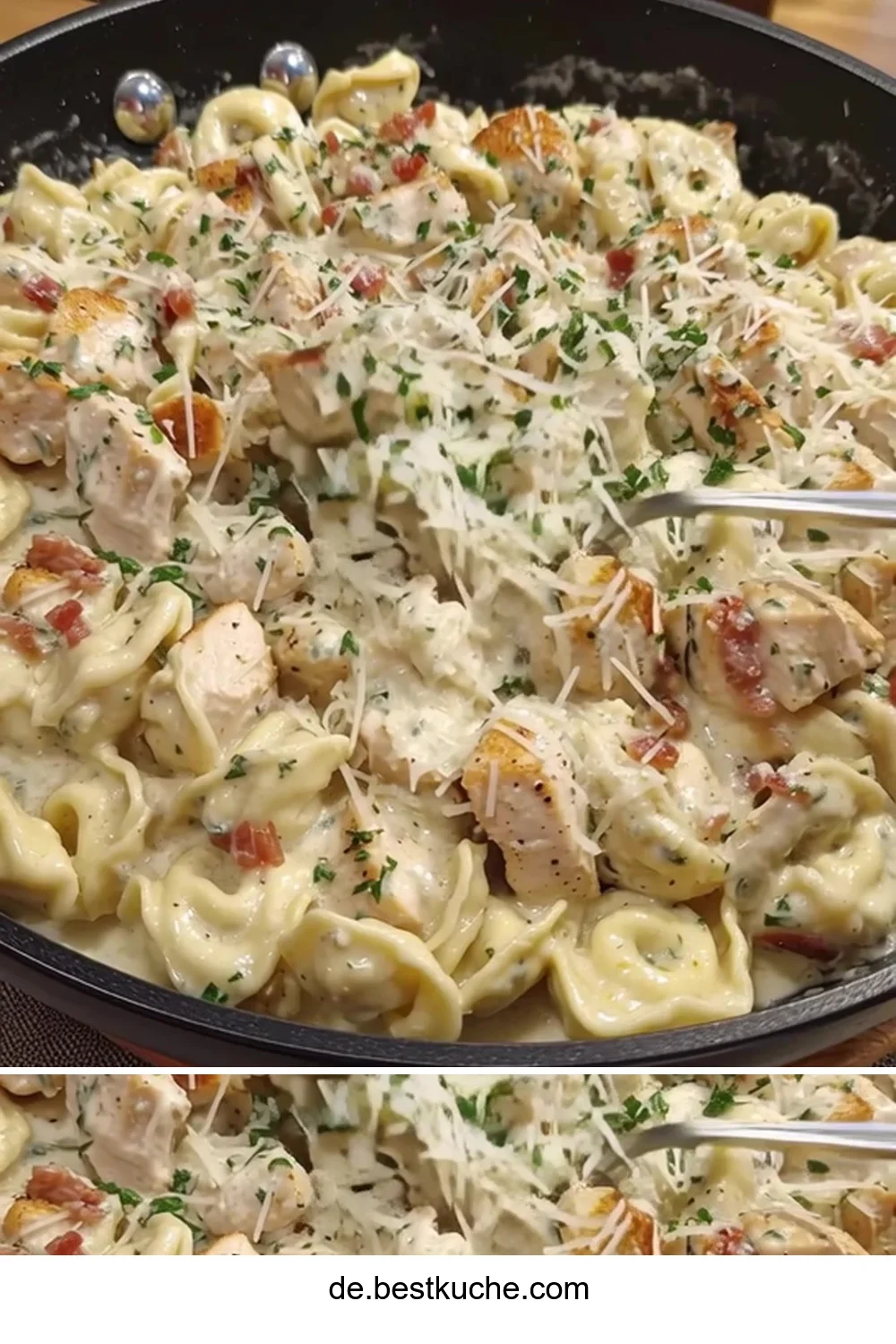 Knuspriges Parmesan-Hähnchen auf einem Teller mit frischen Kräutern