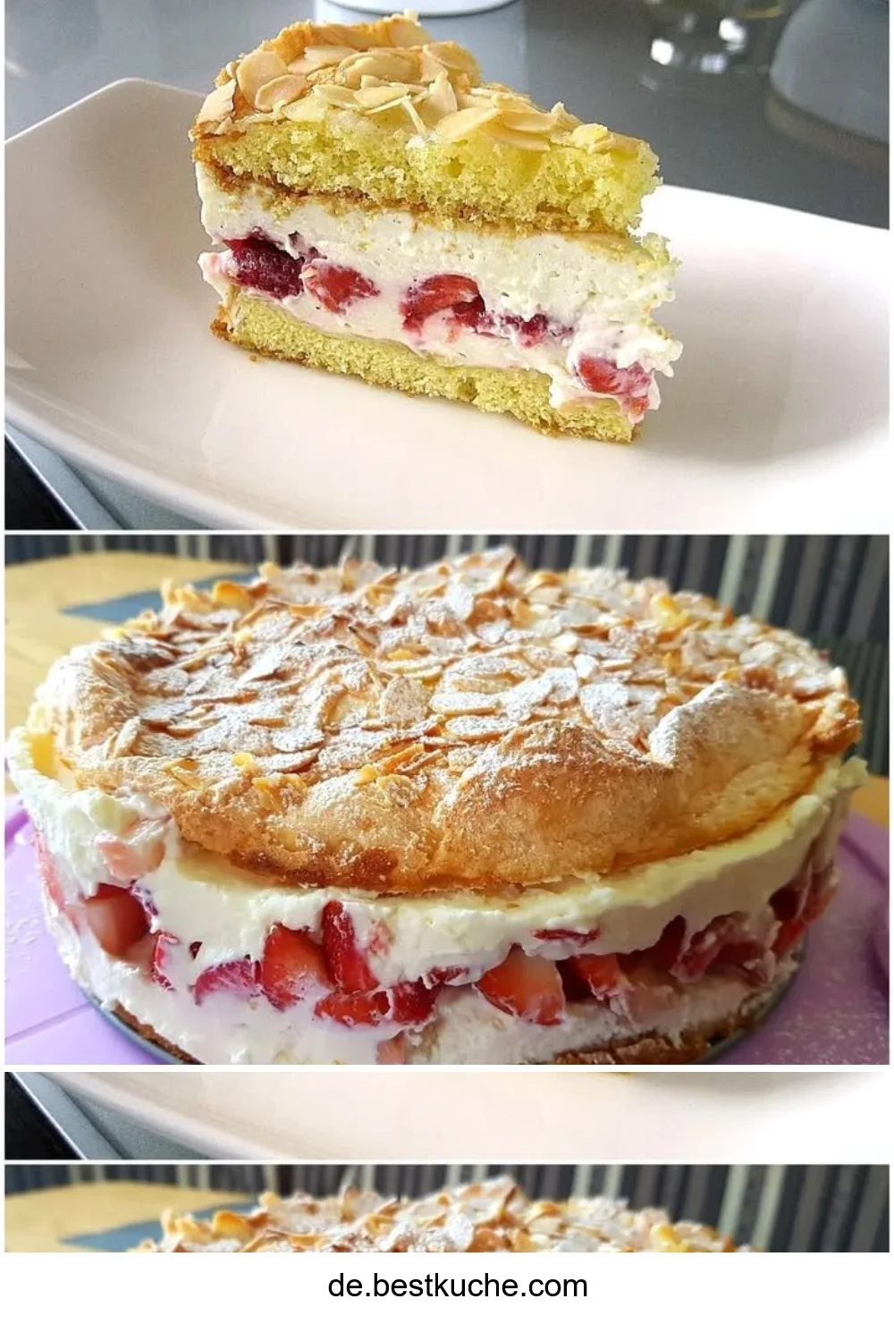 Erdbeer-Schneemousse-Torte - Festliche Torte mit frischen Erdbeeren und leichtem Mousse.