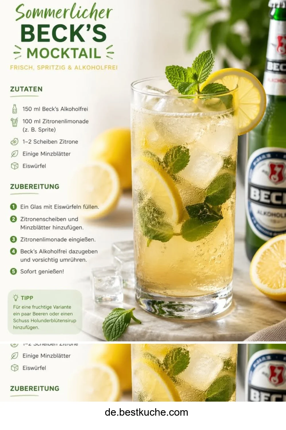 Erfrischender Sommerdrink mit frischen Früchten und Eiswürfeln