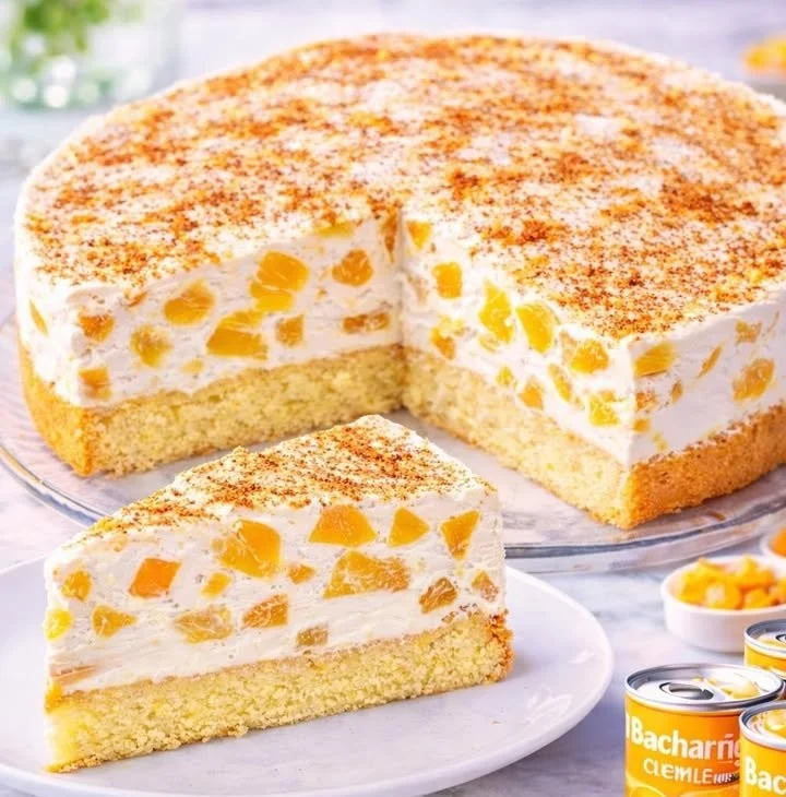 Fantakuchen mit Mandarinen auf einem schönen Kuchenständer