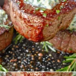 Filet Mignon mit Knoblauch-Kräuterbutter auf einem Teller angerichtet