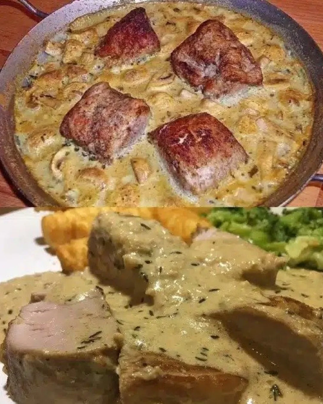 Filetbraten in einer cremigen Frischkäse-Senfsauce serviert