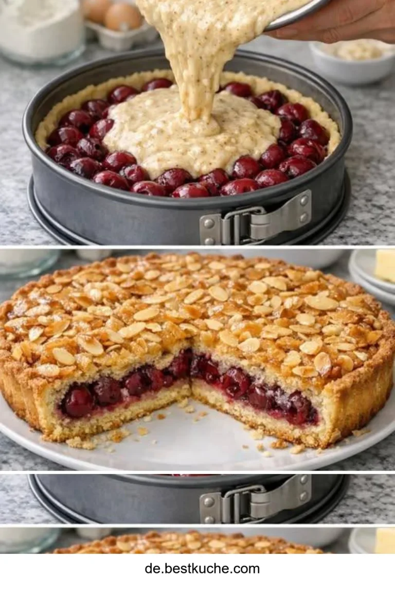 Florentiner Kirschkuchen mit saftigen Kirschen und knusprigem Belag